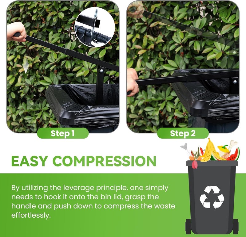 NEWTRY Manual Trash Compactor, 120L-240L Home Manual Garbage Compressor with Adjustable Handle Outdoor Wheelie Bin Rubbish Compactor for Kitchen, Garden, Restaurant, Office - Image 3